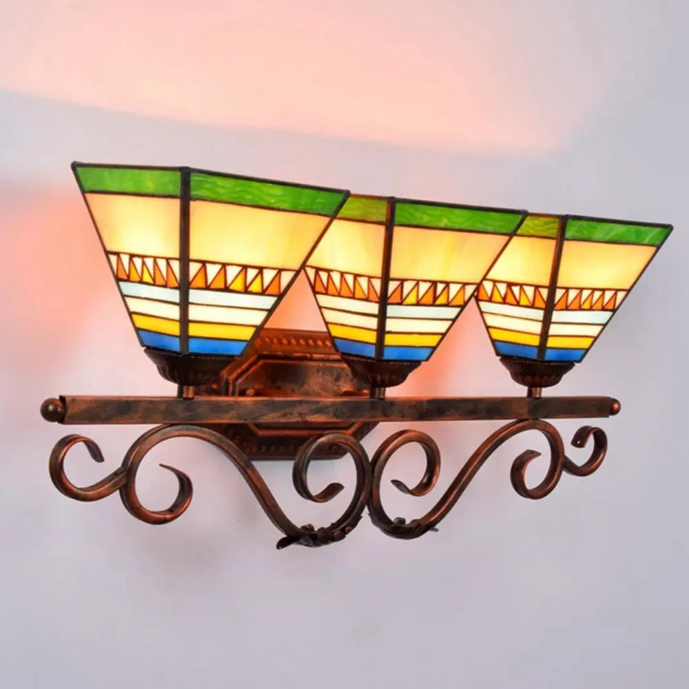 Classical Southeast Asian Style Three Light Sconce Tiffany Stained Glass Wall Lamp - CTL