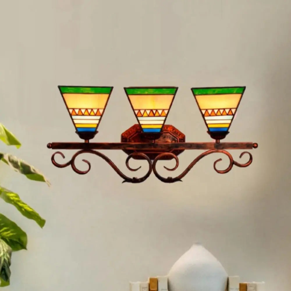 Classical Southeast Asian Style Three Light Sconce Tiffany Stained Glass Wall Lamp - CTL