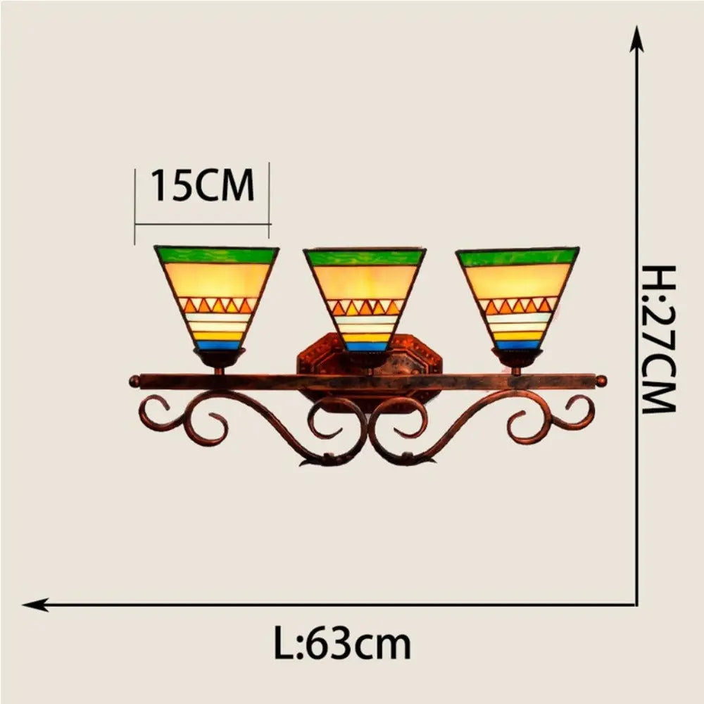 Classical Southeast Asian Style Three Light Sconce Tiffany Stained Glass Wall Lamp - CTL