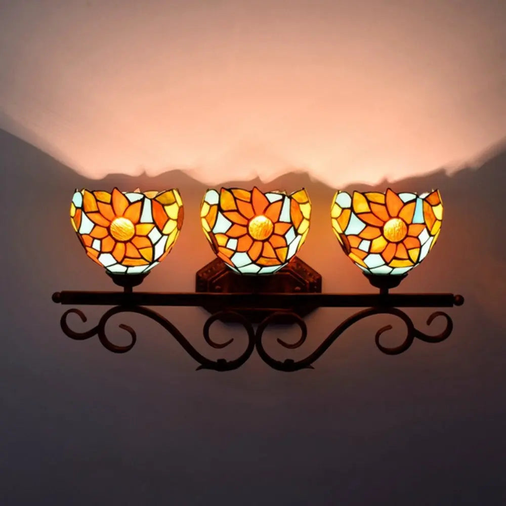 3 Light Wall Fixture Sconce with Sunflower Tiffany Stained Glass Lampshade - CTL