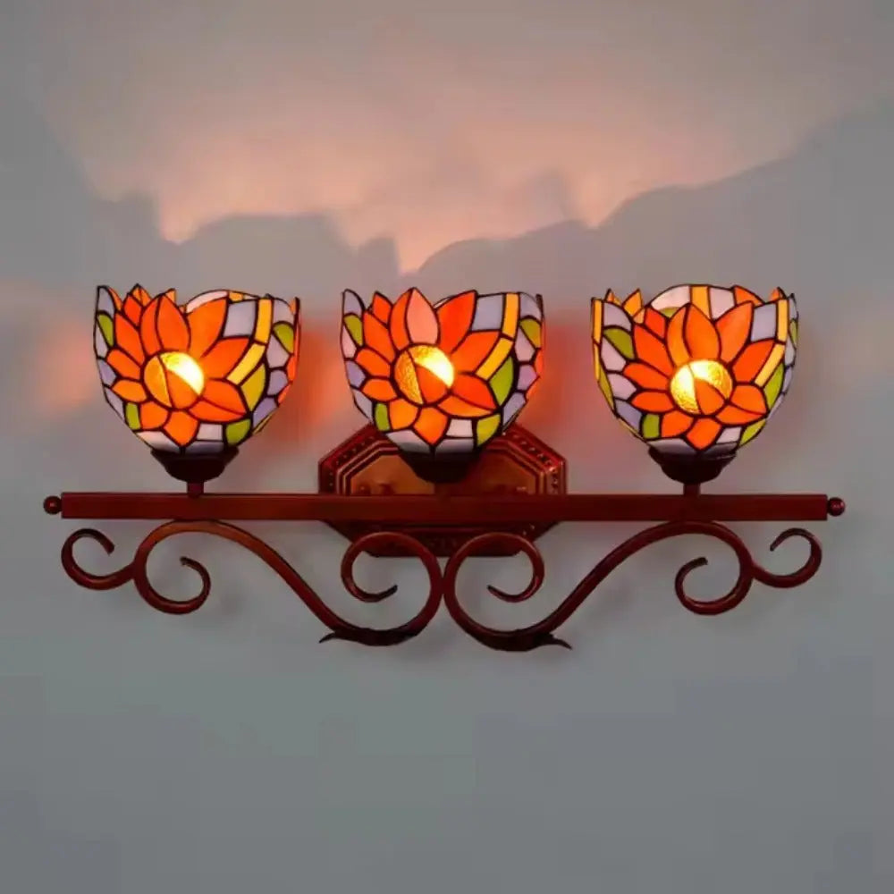 3 Light Wall Fixture Sconce with Sunflower Tiffany Stained Glass Lampshade - CTL