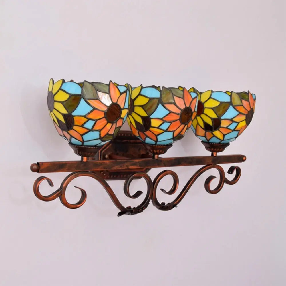 3 Light Wall Fixture Sconce with Sunflower Tiffany Stained Glass Lampshade - CTL