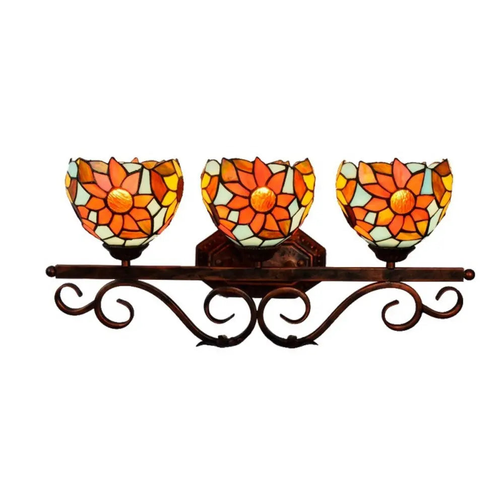 3 Light Wall Fixture Sconce with Sunflower Tiffany Stained Glass Lampshade - CTL