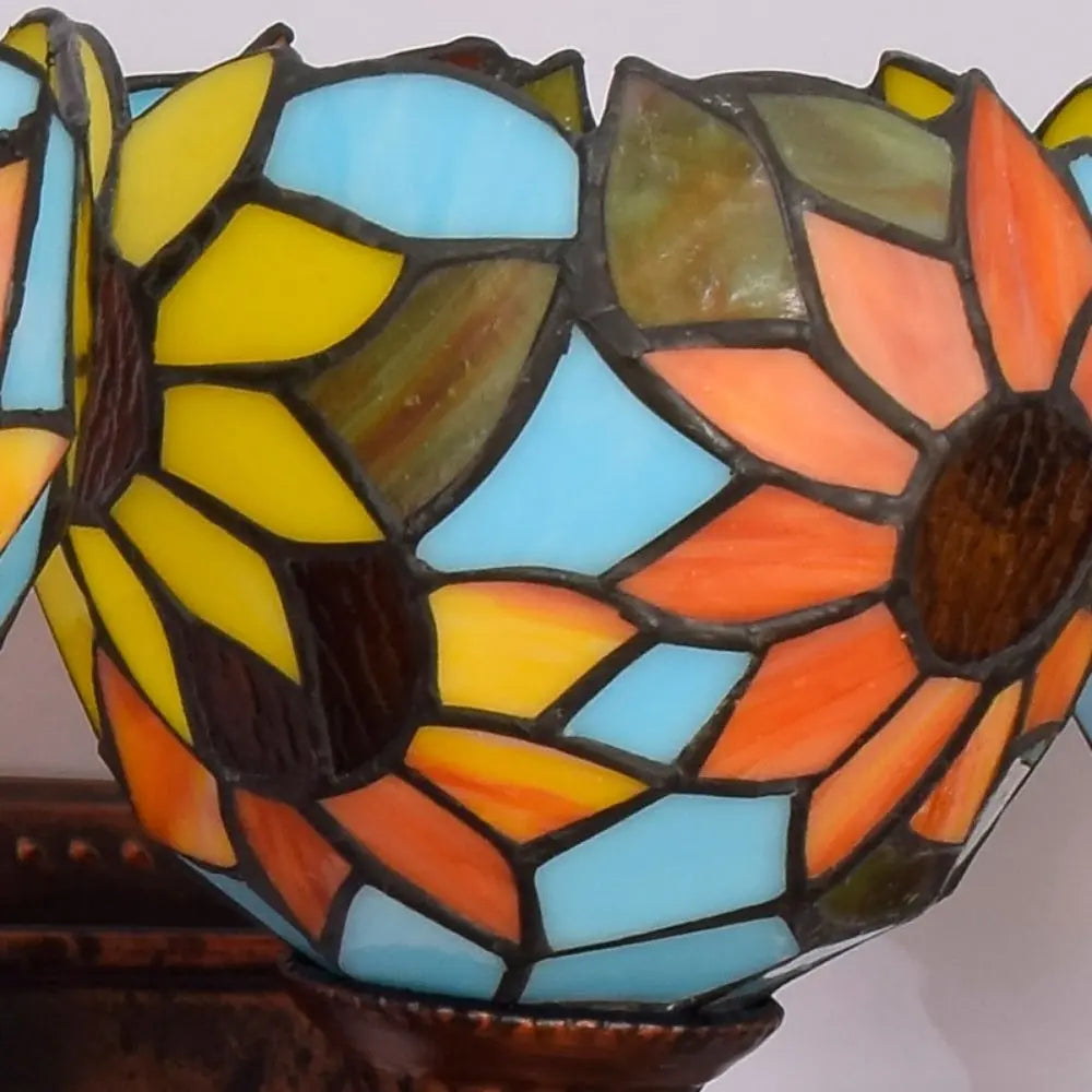 3 Light Wall Fixture Sconce with Sunflower Tiffany Stained Glass Lampshade - CTL