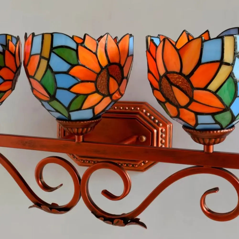 3 Light Wall Fixture Sconce with Sunflower Tiffany Stained Glass Lampshade - CTL