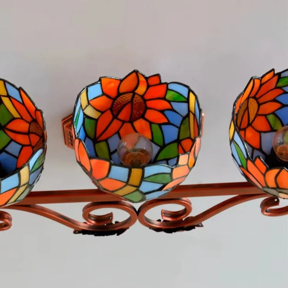 3 Light Wall Fixture Sconce with Sunflower Tiffany Stained Glass Lampshade - CTL