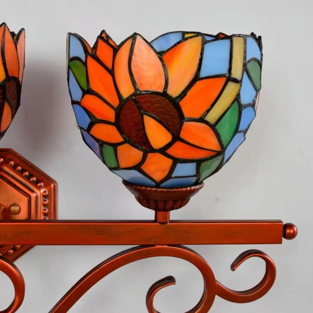 3 Light Wall Fixture Sconce with Sunflower Tiffany Stained Glass Lampshade - CTL
