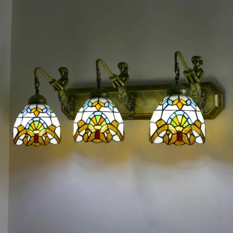 Classical Tiffany Triple Wall Sconce Stained Glass Baroque 3-head Wall Lamp - CTL
