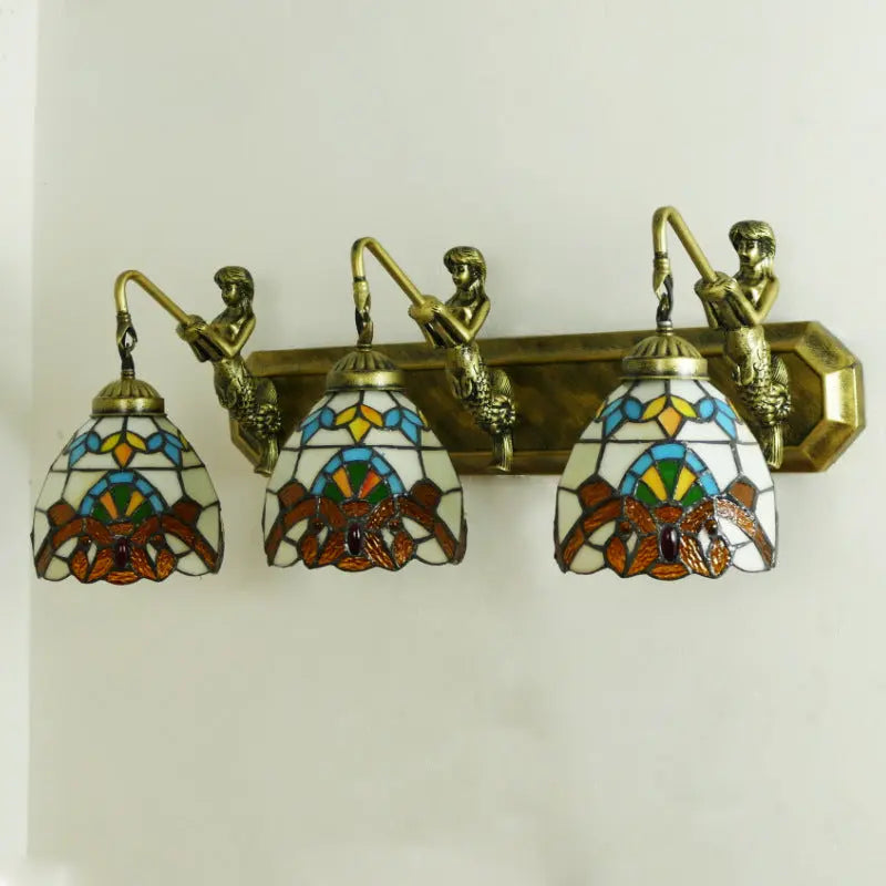 Classical Tiffany Triple Wall Sconce Stained Glass Baroque 3-head Wall Lamp - CTL