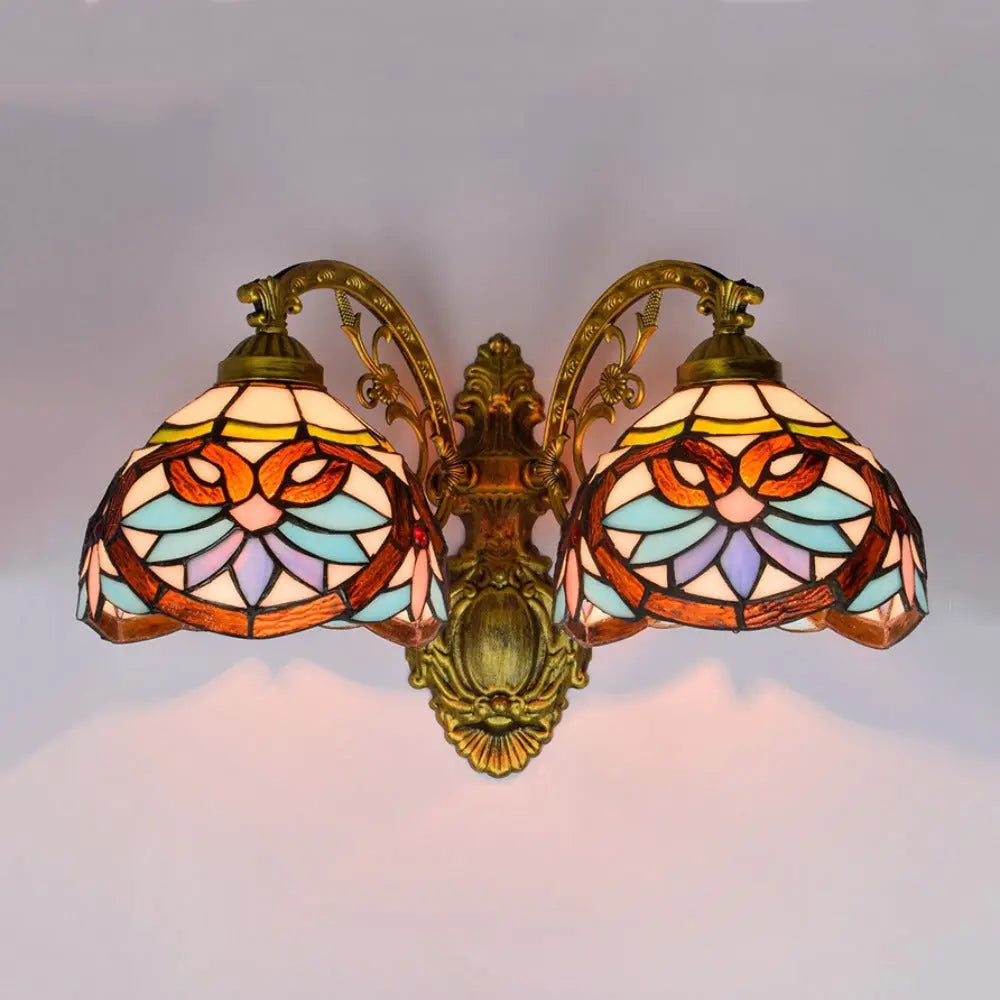 Tiffany Wall Sconce Baroque Stained Glass Double Head Wall Lamp - CTL