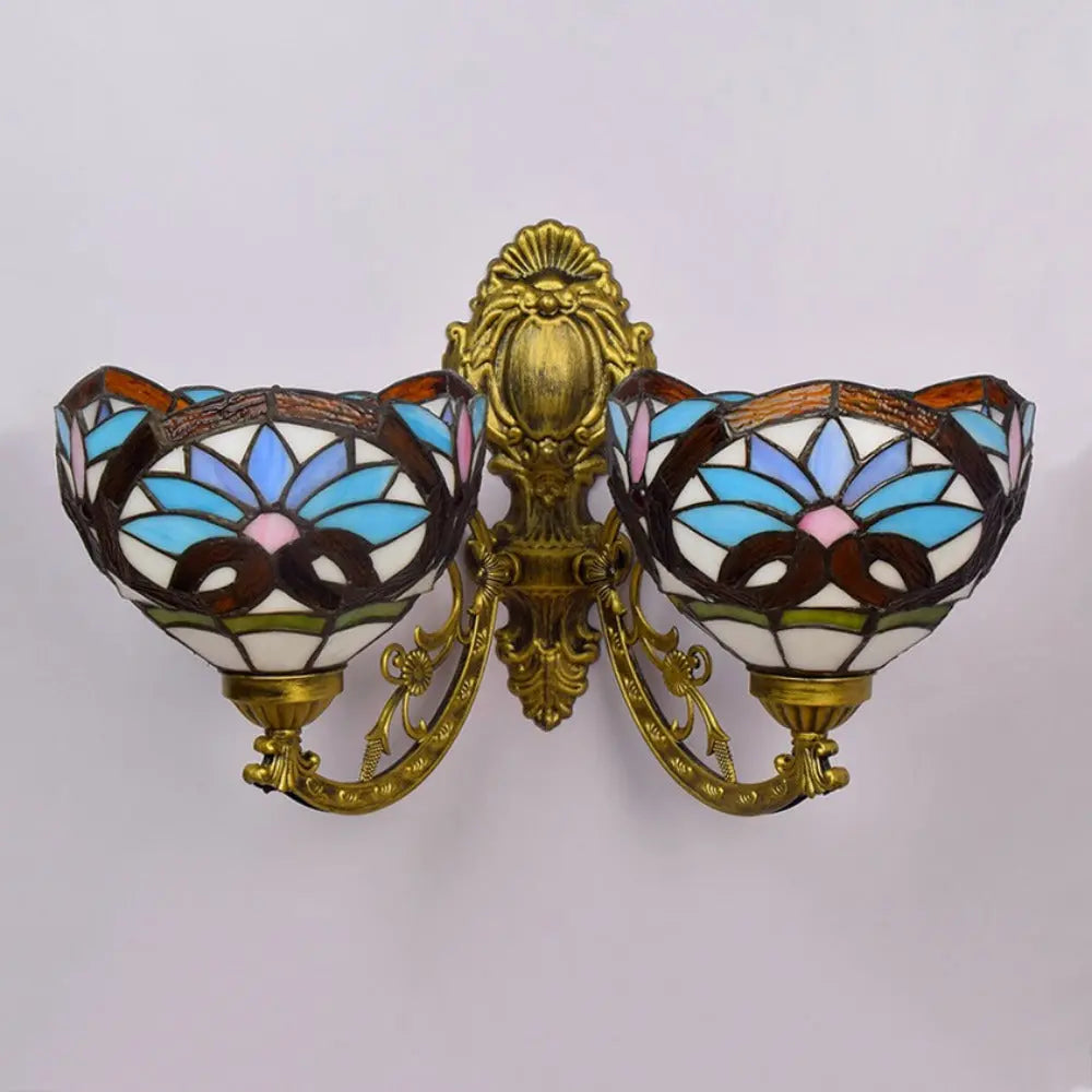 Tiffany Wall Sconce Baroque Stained Glass Double Head Wall Lamp - CTL