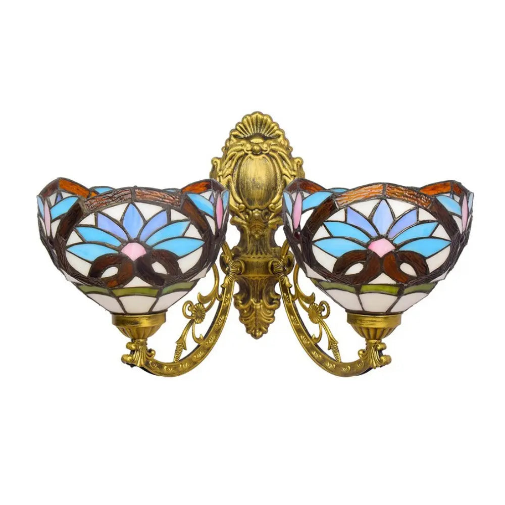 Tiffany Wall Sconce Baroque Stained Glass Double Head Wall Lamp - CTL