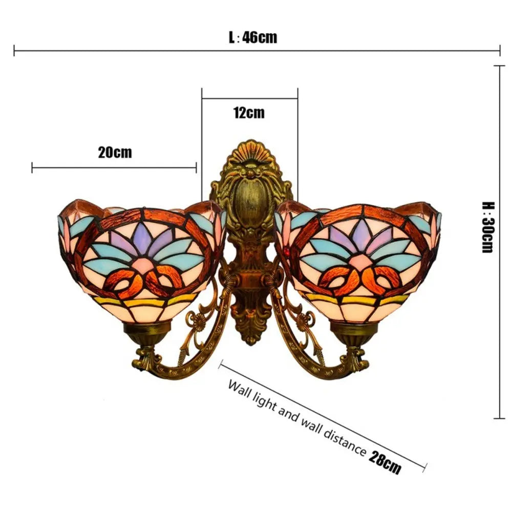Tiffany Wall Sconce Baroque Stained Glass Double Head Wall Lamp - CTL