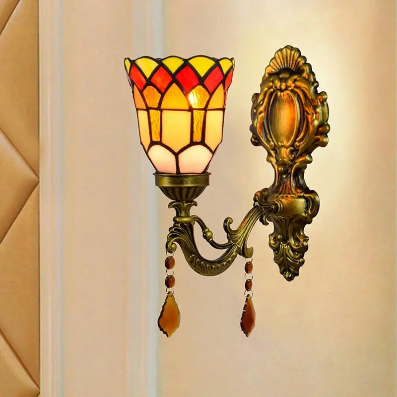 Dia11cm Small Stained Glass Lampshade Tiffany Style Wall Sconce - CTL