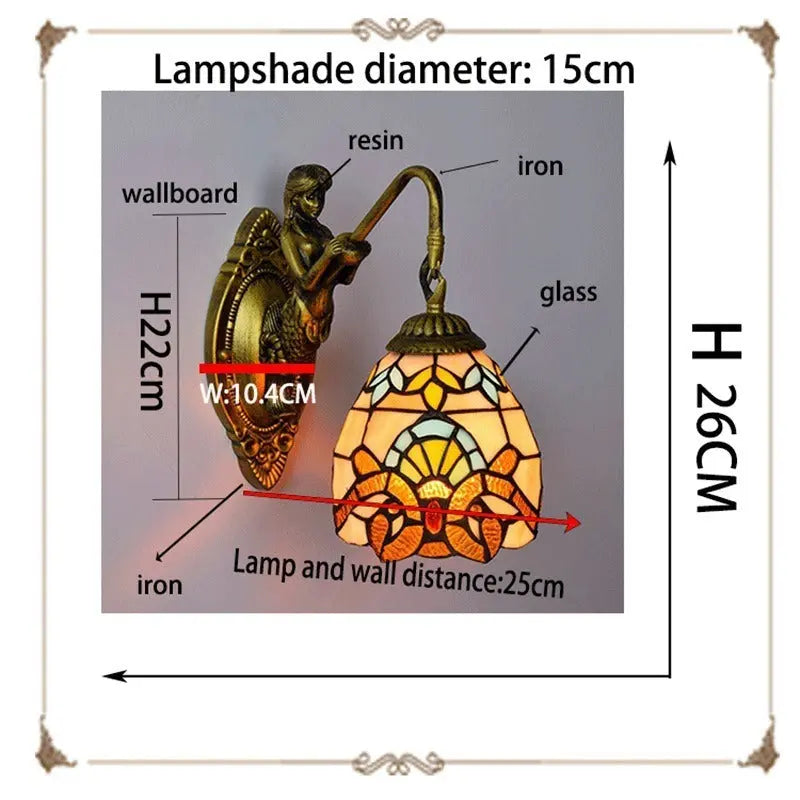 Dia15cm Tiffany Stained Glass Mini Lamp Baroque Lampshade Wall Lights - CTL
