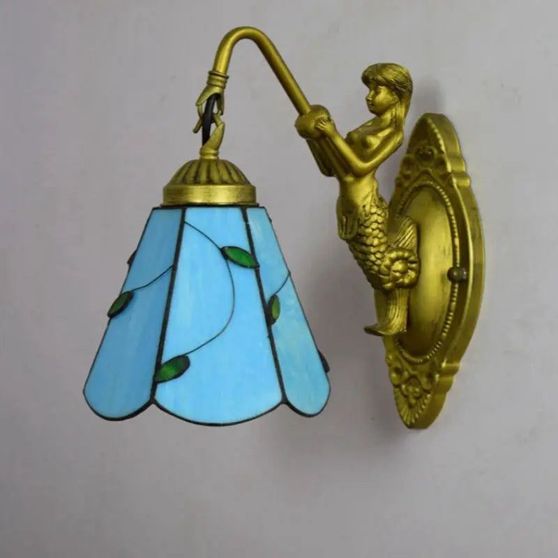 Dia15cm Stained Glass Blue Lampshade Tiffany Style Lamp Small Wall Sconce - CTL