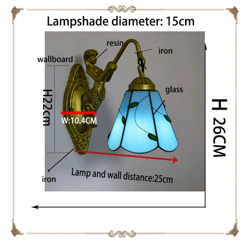 Dia15cm Stained Glass Blue Lampshade Tiffany Style Lamp Small Wall Sconce - CTL