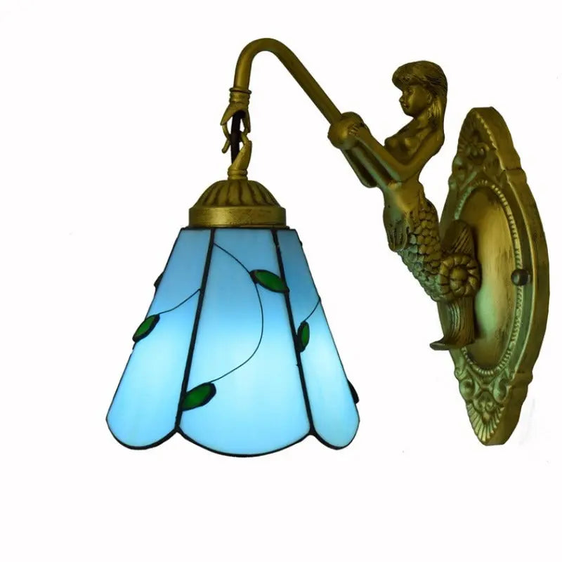 Dia15cm Stained Glass Blue Lampshade Tiffany Style Lamp Small Wall Sconce - CTL