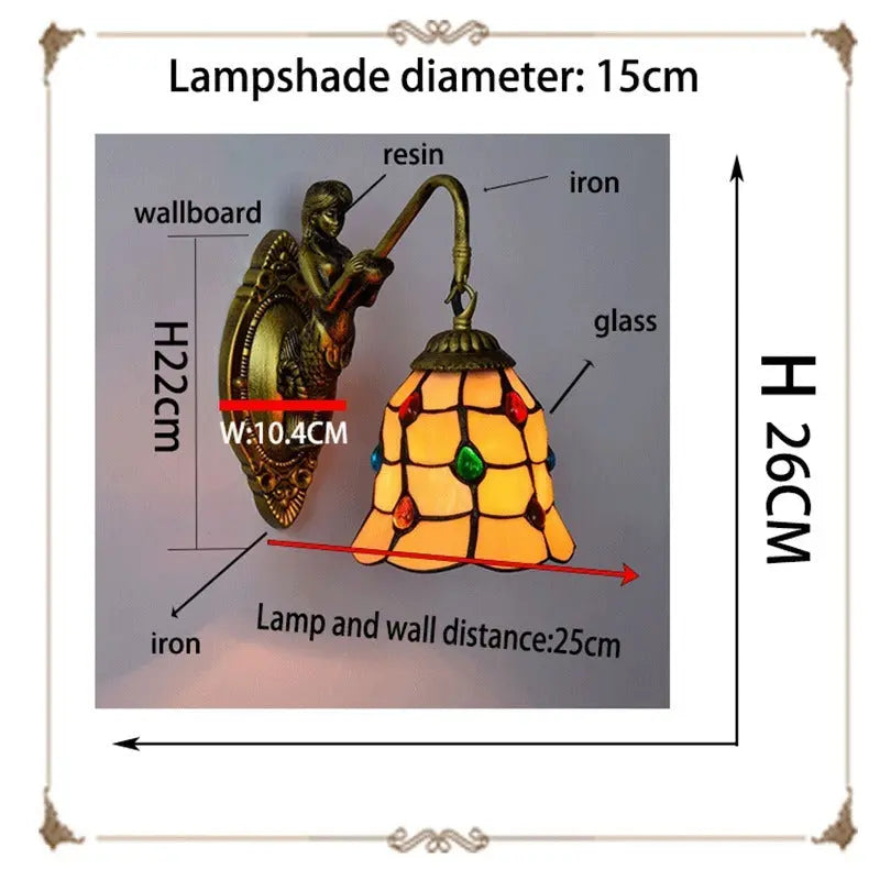 Dia15cm Small Tiffany Lamp Stained Glass Yellow Beads Lampshade Mini Wall Sconce - CTL