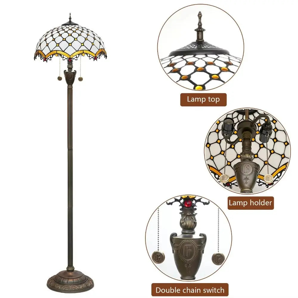 Dia40cm Art White Bead Lampshade Tiffany Stained Glass Floor Lamp - CTL
