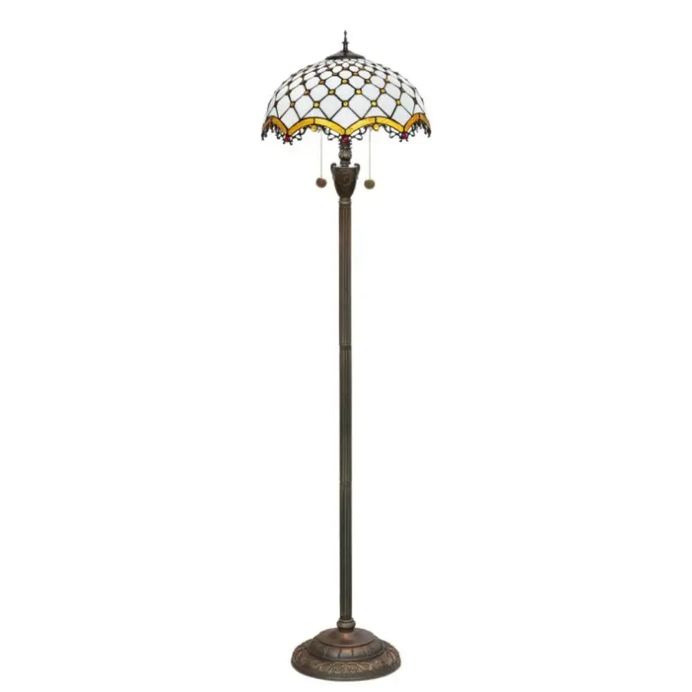 Dia40cm Art White Bead Lampshade Tiffany Stained Glass Floor Lamp - CTL