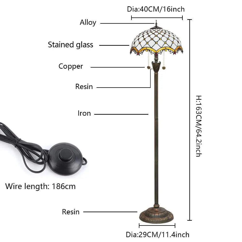 Dia40cm Art White Bead Lampshade Tiffany Stained Glass Floor Lamp - CTL