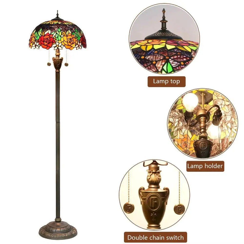 Dia40cm Art Stained Glass Rose Lampshade Tiffany Glass Floor Lamp - CTL