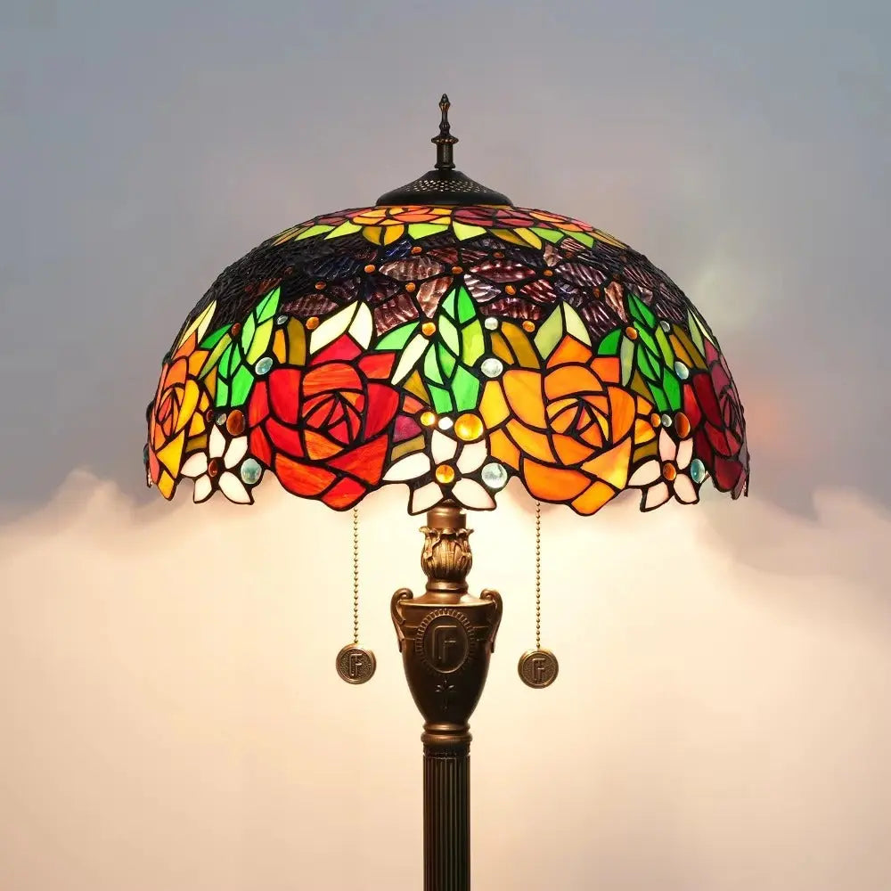 Dia40cm Art Stained Glass Rose Lampshade Tiffany Glass Floor Lamp - CTL