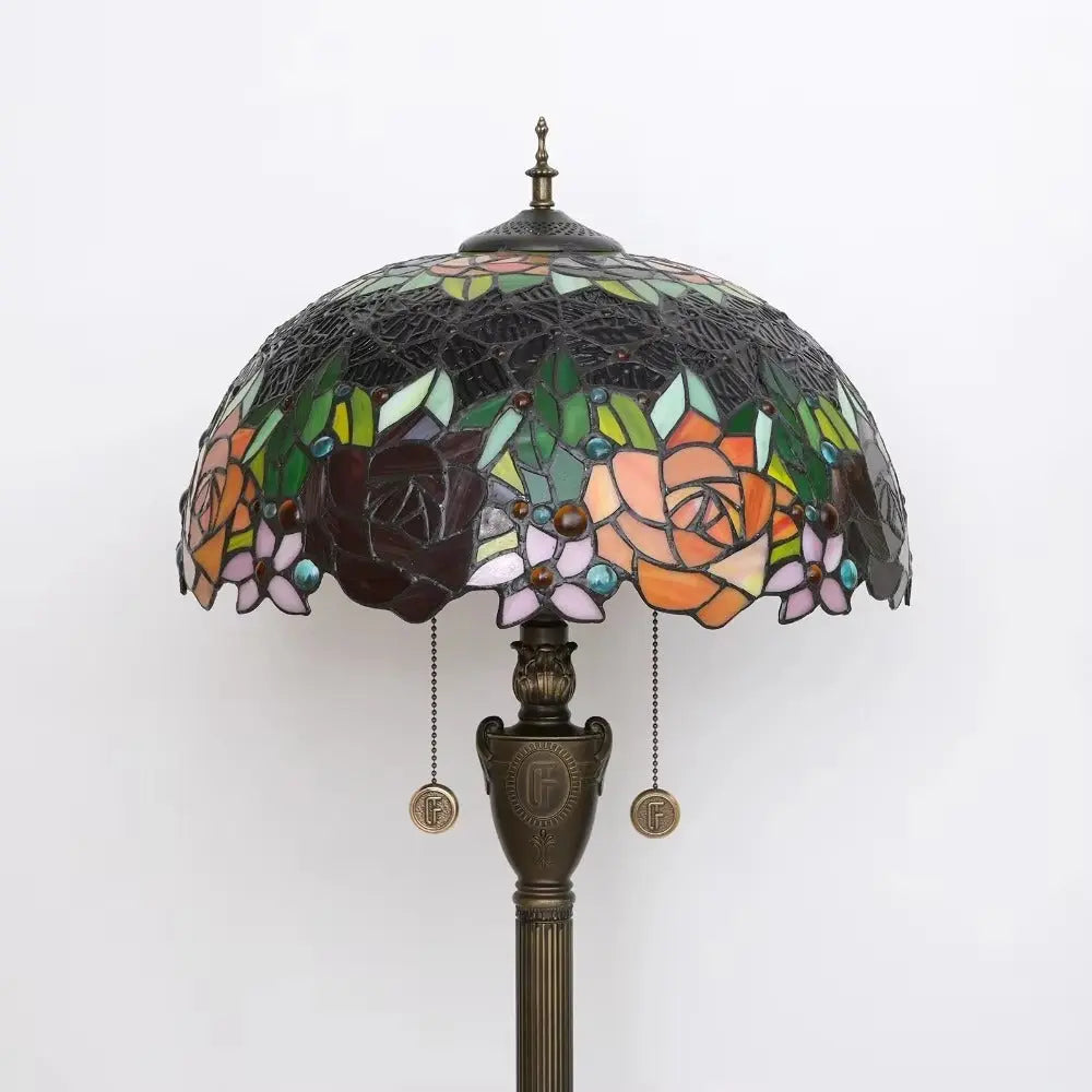 Dia40cm Art Stained Glass Rose Lampshade Tiffany Glass Floor Lamp - CTL