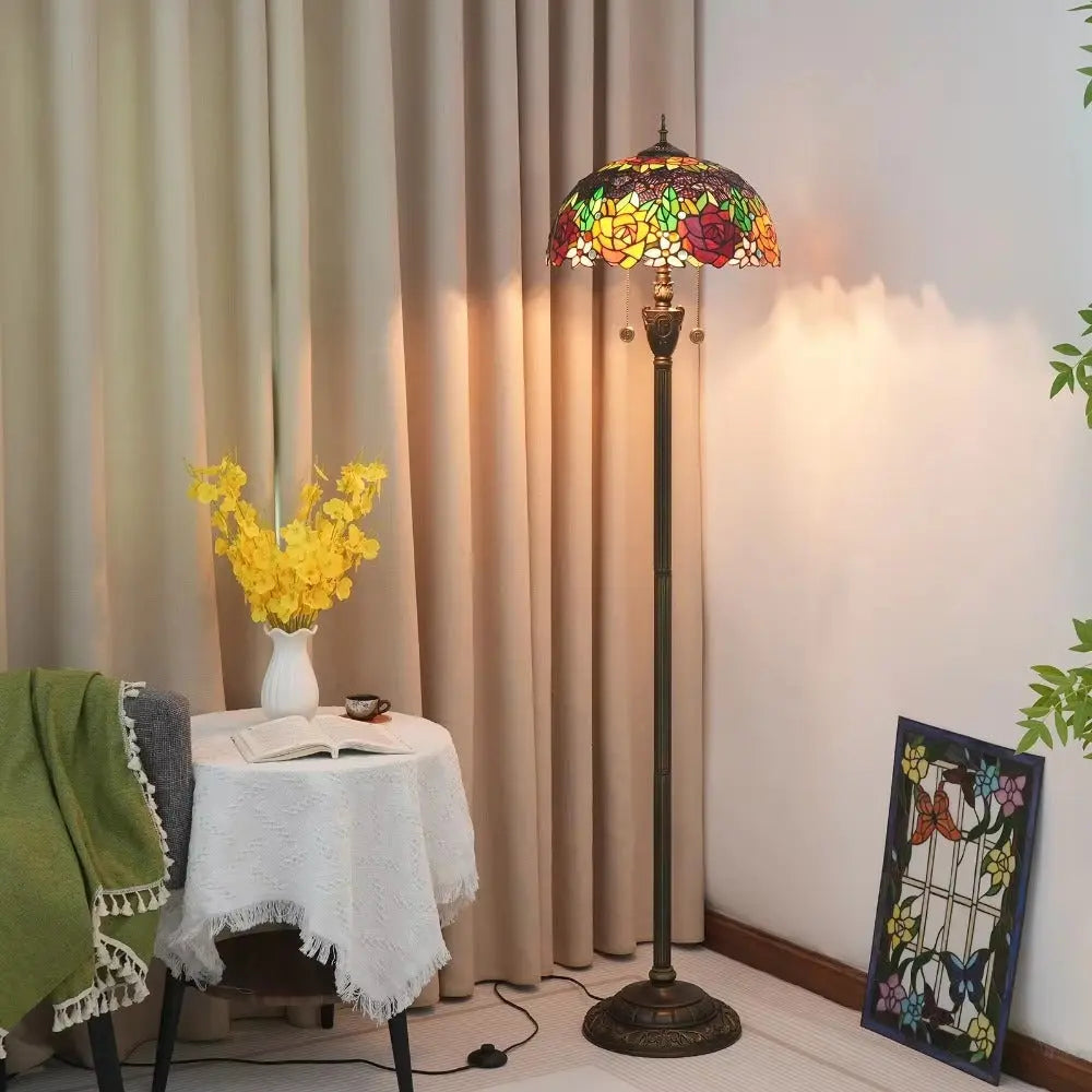 Dia40cm Art Stained Glass Rose Lampshade Tiffany Glass Floor Lamp - CTL