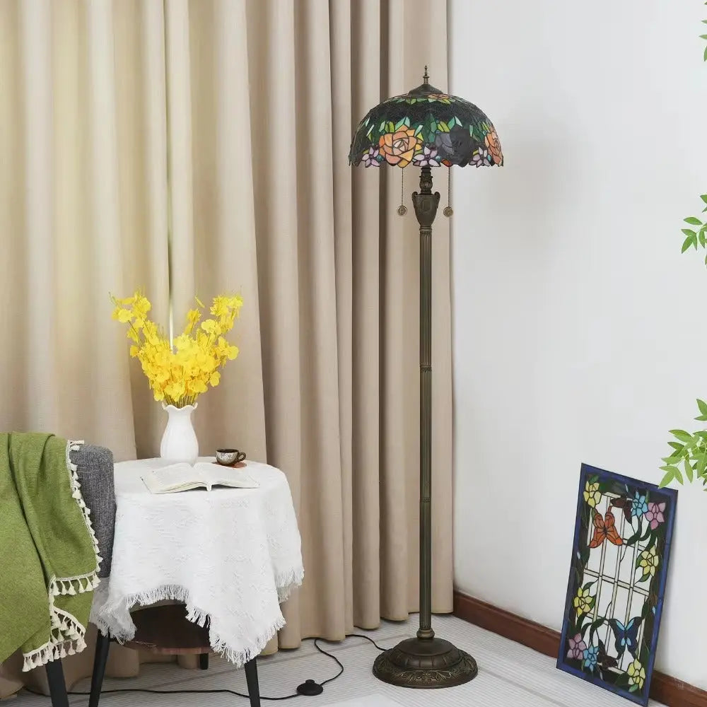 Dia40cm Art Stained Glass Rose Lampshade Tiffany Glass Floor Lamp - CTL