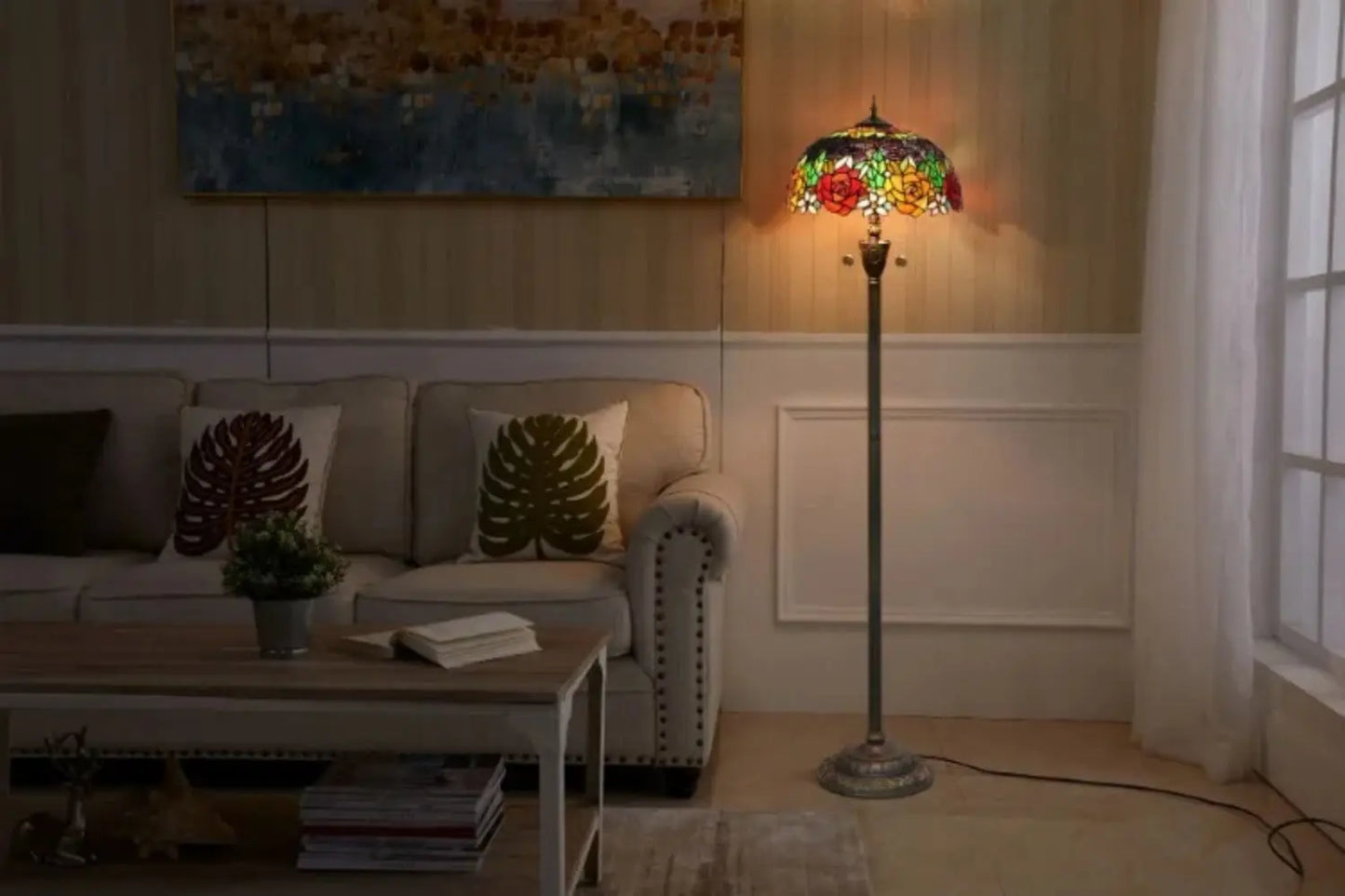 Dia40cm Art Stained Glass Rose Lampshade Tiffany Glass Floor Lamp - CTL