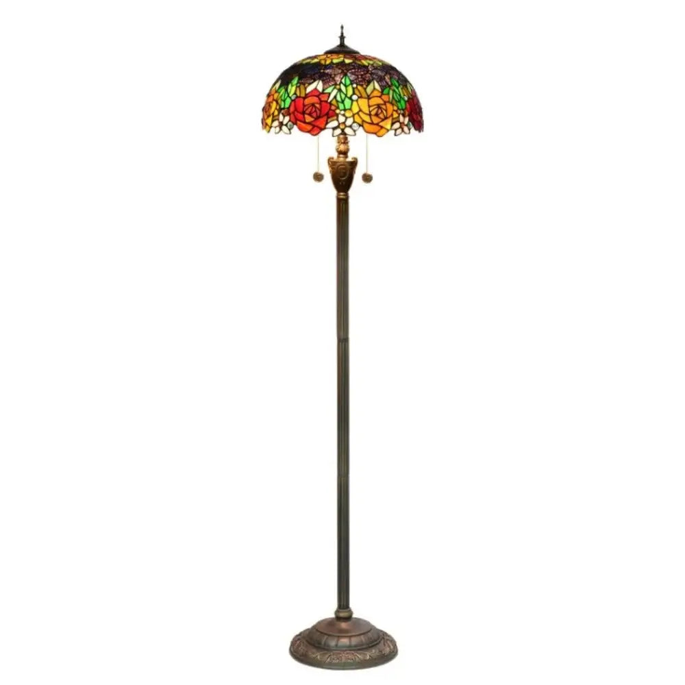 Dia40cm Art Stained Glass Rose Lampshade Tiffany Glass Floor Lamp - CTL