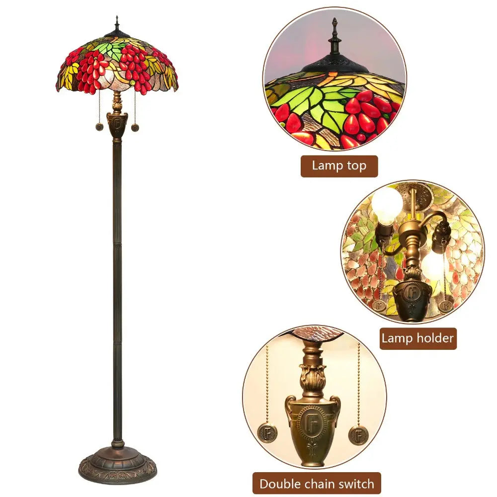 Dia40cm Handmade Harvest Grape Stained Glass Lampshade Tiffany Style Floor Lamps - CTL