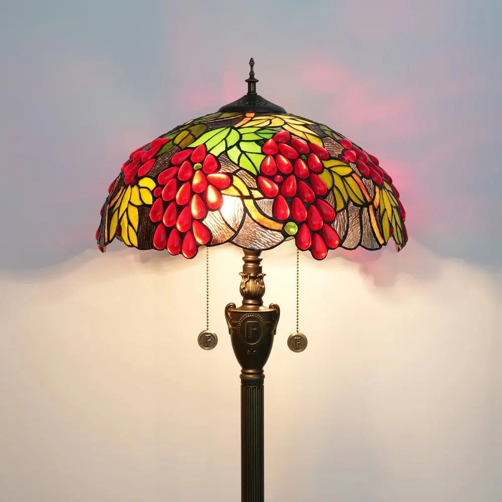 Dia40cm Handmade Harvest Grape Stained Glass Lampshade Tiffany Style Floor Lamps - CTL