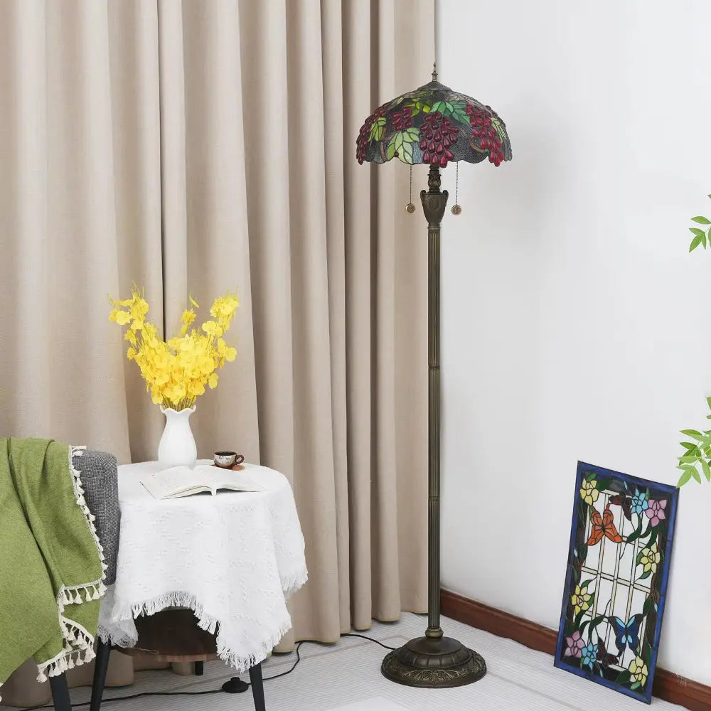 Dia40cm Handmade Harvest Grape Stained Glass Lampshade Tiffany Style Floor Lamps - CTL