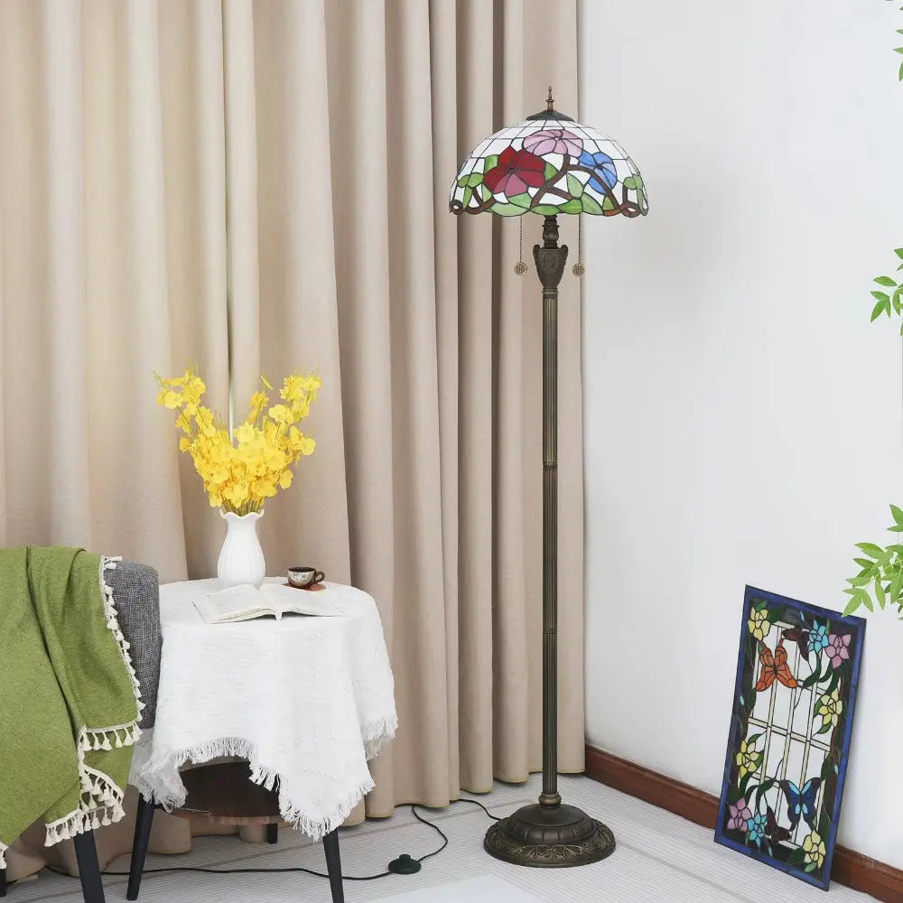 Dia40cm Handmade Morning Glory Art Tiffany Stained Glass Floor Lamp - CTL