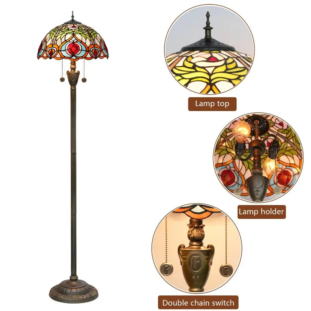 Dia40cm Luxury Stained Glass Love Peach Art Lampshade Tiffany Floor Lamp - CTL