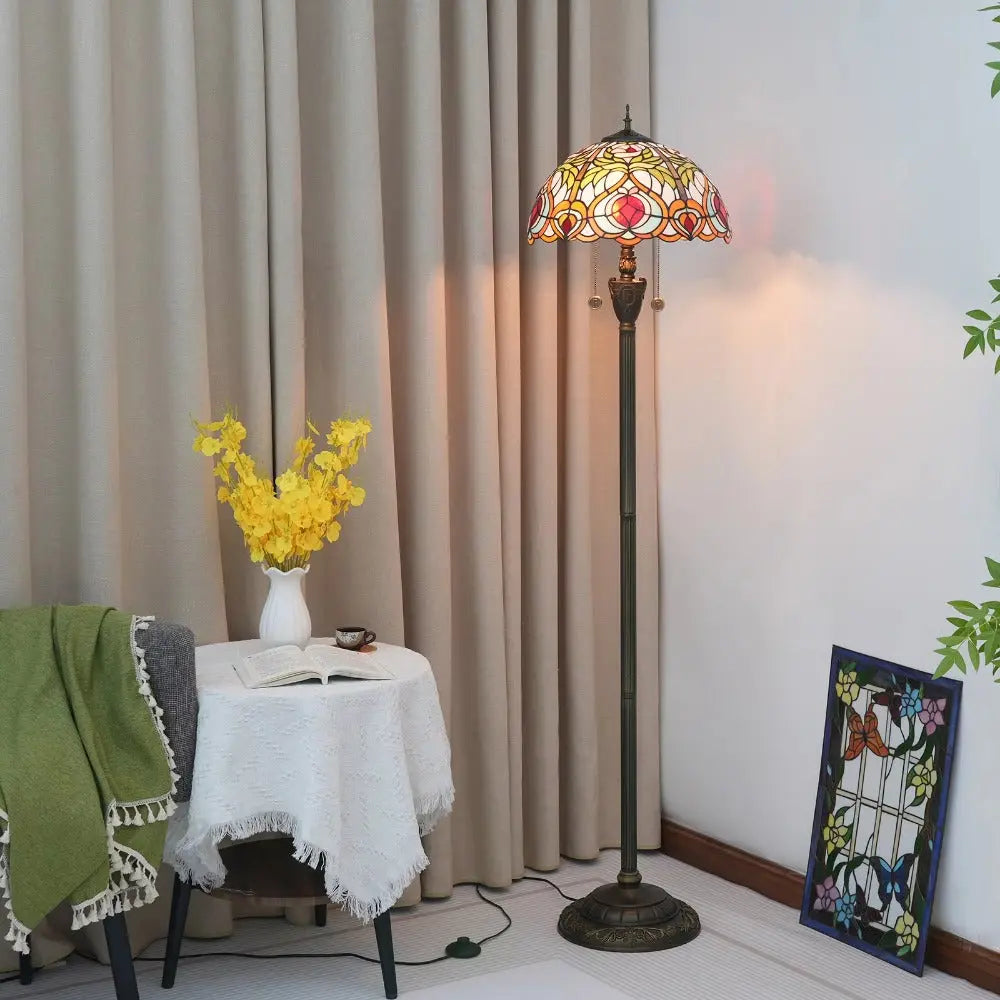 Dia40cm Luxury Stained Glass Love Peach Art Lampshade Tiffany Floor Lamp - CTL