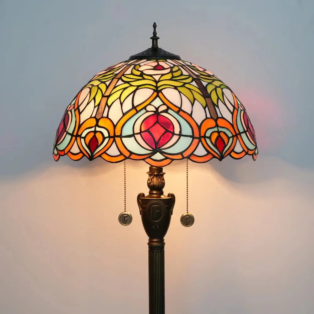 Dia40cm Luxury Stained Glass Love Peach Art Lampshade Tiffany Floor Lamp - CTL
