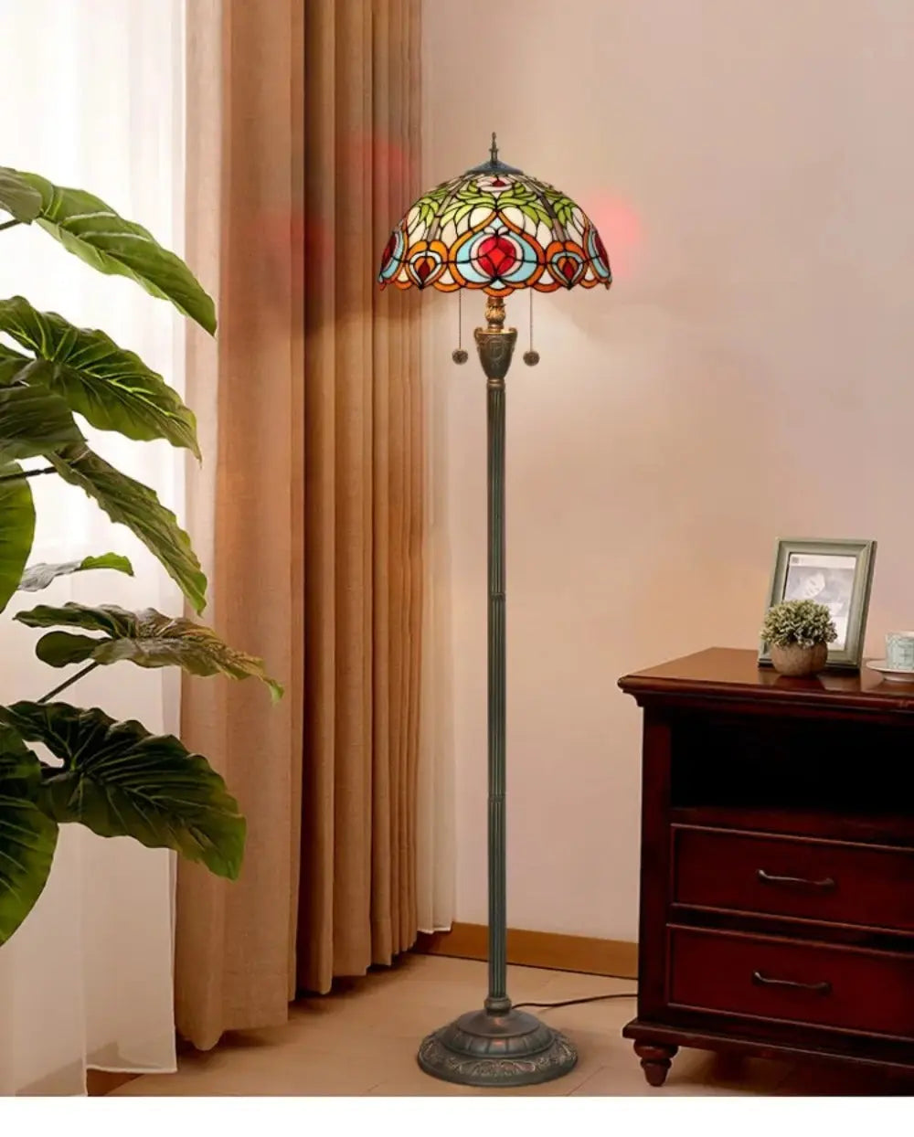 Dia40cm Luxury Stained Glass Love Peach Art Lampshade Tiffany Floor Lamp - CTL
