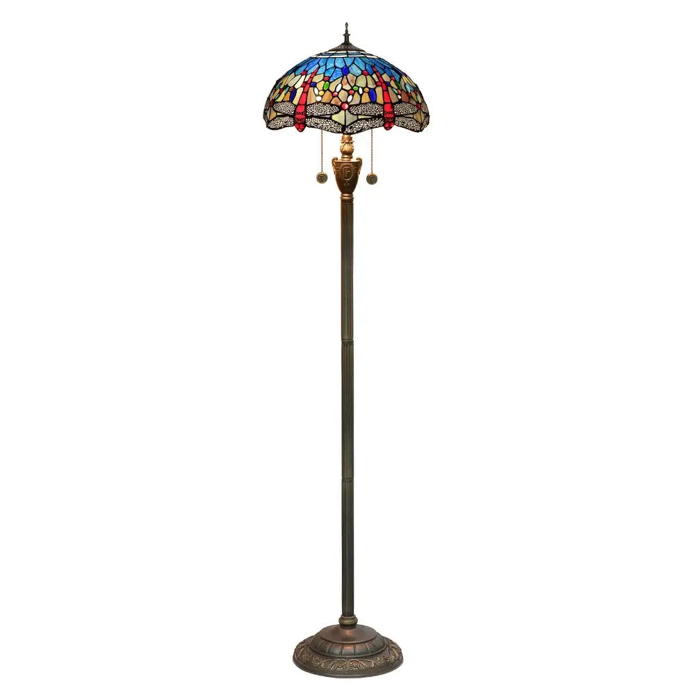 Dia40cm Stained Glass Blue Art Lampshade Tiffany Style Dragonfly Floor Lamp - CTL