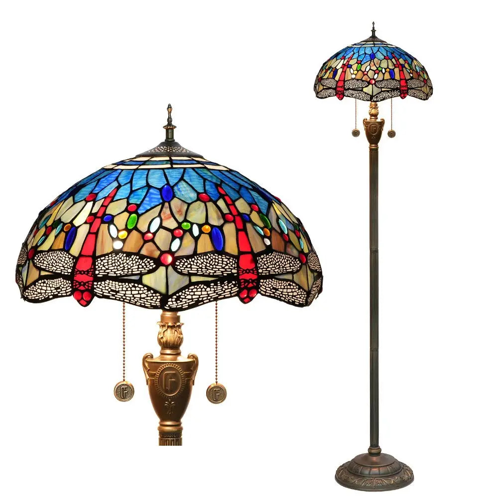 Dia40cm Stained Glass Blue Lampshade Tiffany Dragonfly Floor Lamp - CTL