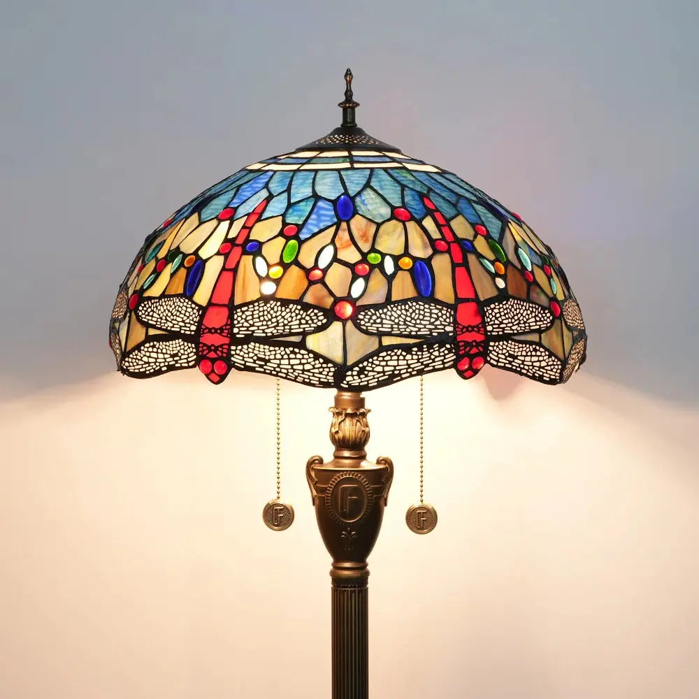 Dia40cm Stained Glass Blue Lampshade Tiffany Dragonfly Floor Lamp - CTL