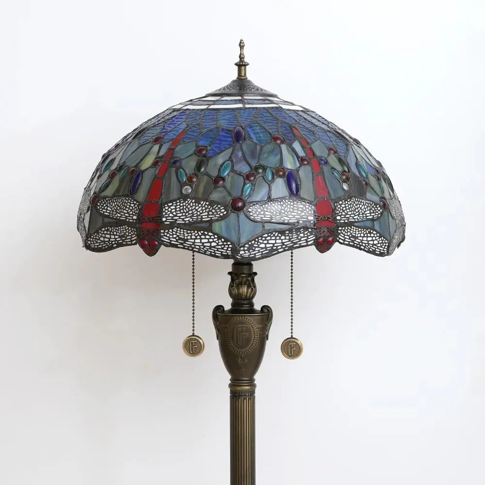 Dia40cm Stained Glass Blue Lampshade Tiffany Dragonfly Floor Lamp - CTL