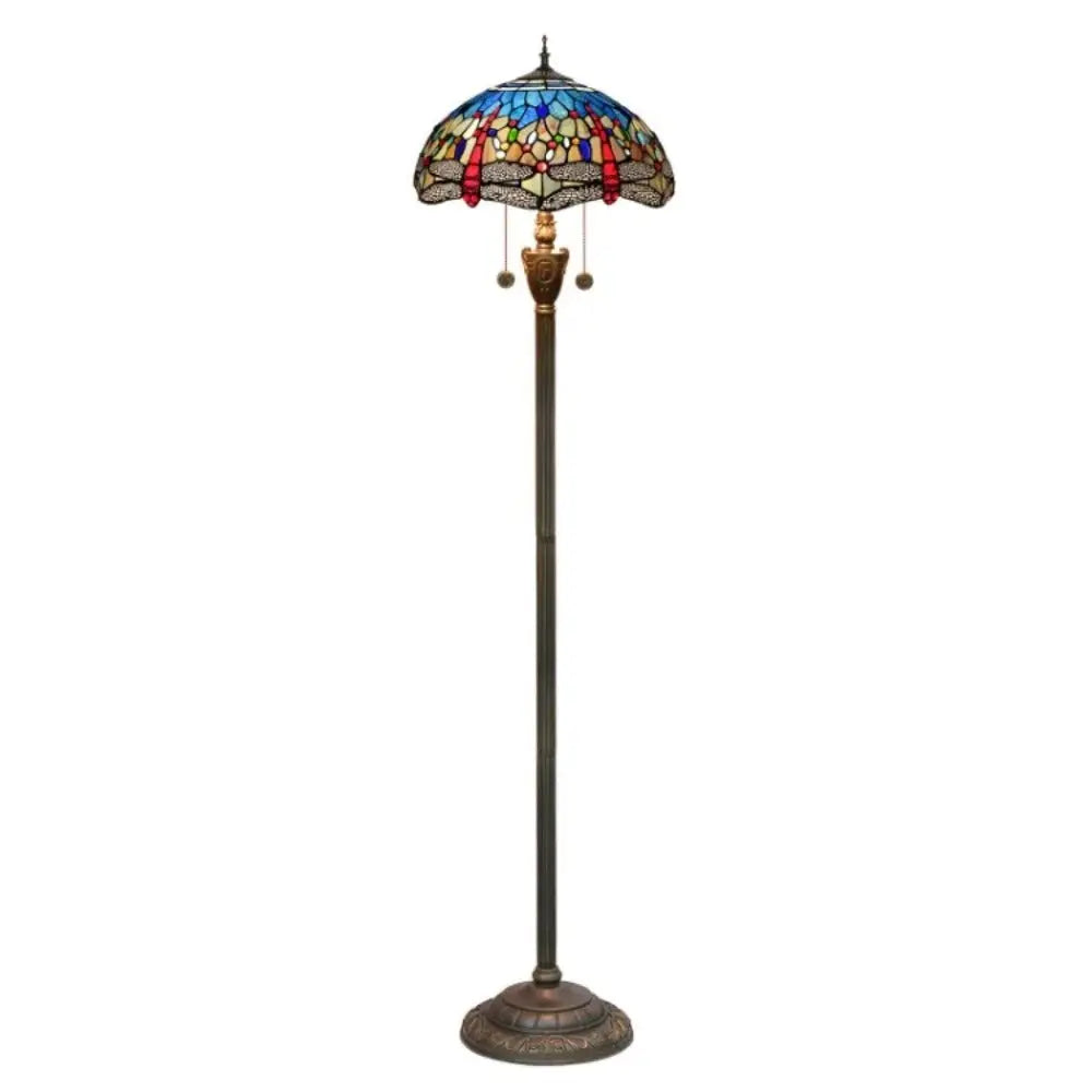 Dia40cm Stained Glass Blue Lampshade Tiffany Dragonfly Floor Lamp - CTL