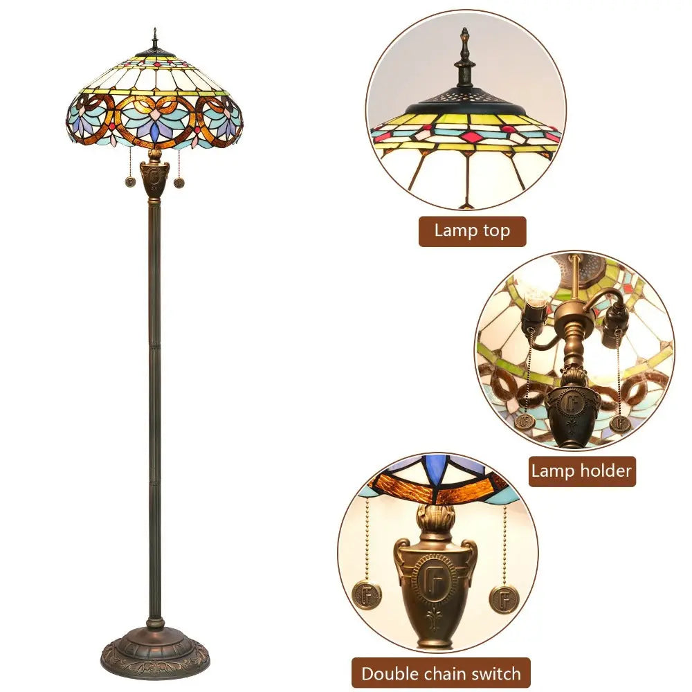 Dia40cm Stained Glass Blue Love Lampshade Handmade Vintage Tiffany Floor Lamp - CTL
