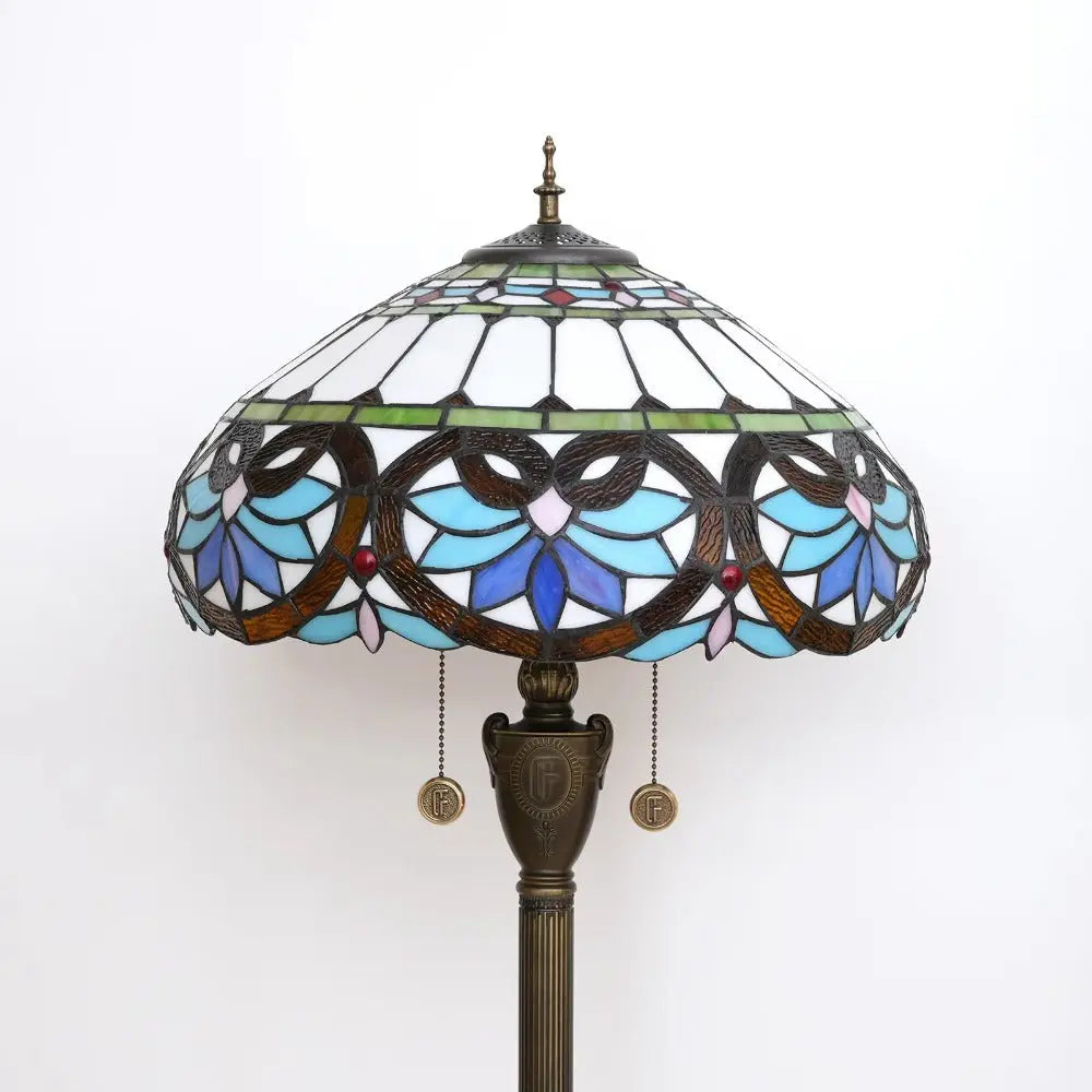 Dia40cm Stained Glass Blue Love Lampshade Handmade Vintage Tiffany Floor Lamp - CTL
