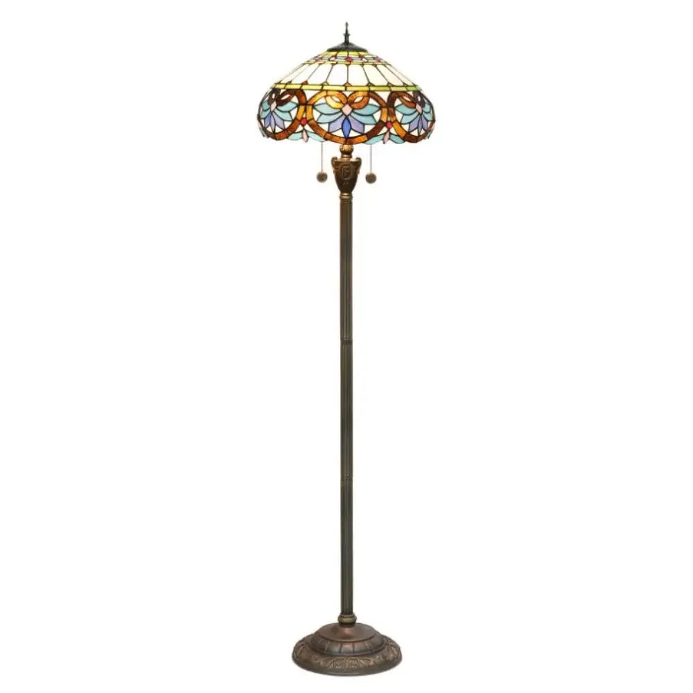 Dia40cm Stained Glass Blue Love Lampshade Handmade Vintage Tiffany Floor Lamp - CTL