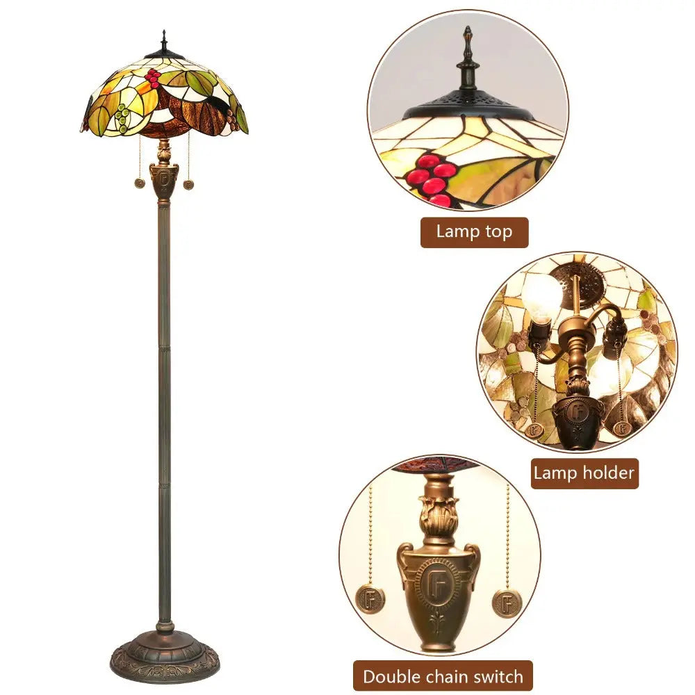 Dia40cm Stained Glass Brown Grape Lampshade Tiffany Floor Lamps for Living Room - CTL